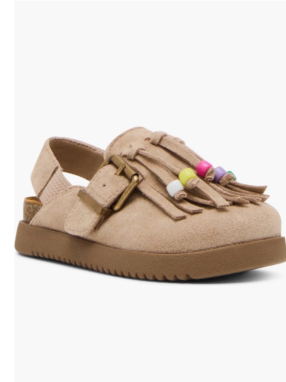 Steve Madden Kids Beige Suede Fringe Sandal with Colorful Beads